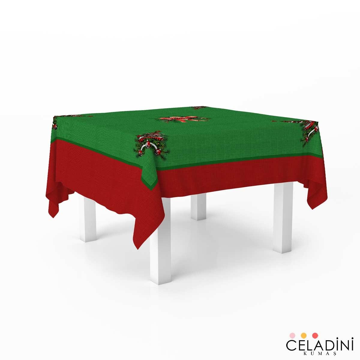 140x140 cm Yeşil Kırmızı Yılbaşı Serisi Masa Örtüsü Kumaşı