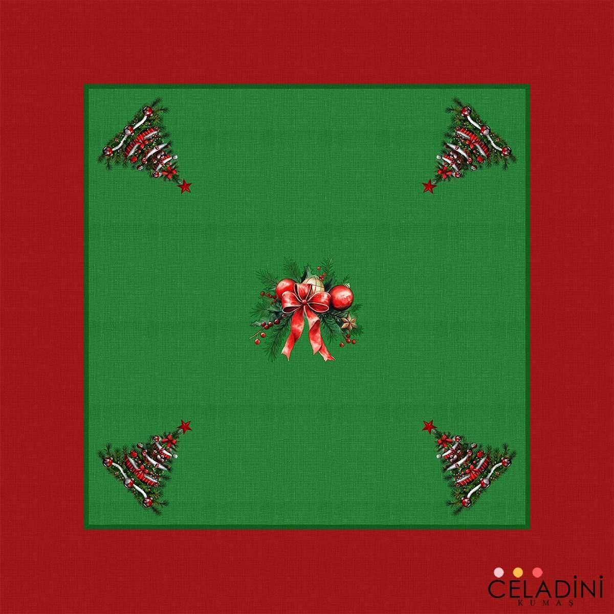 140x140 cm Yeşil Kırmızı Yılbaşı Serisi Masa Örtüsü Kumaşı