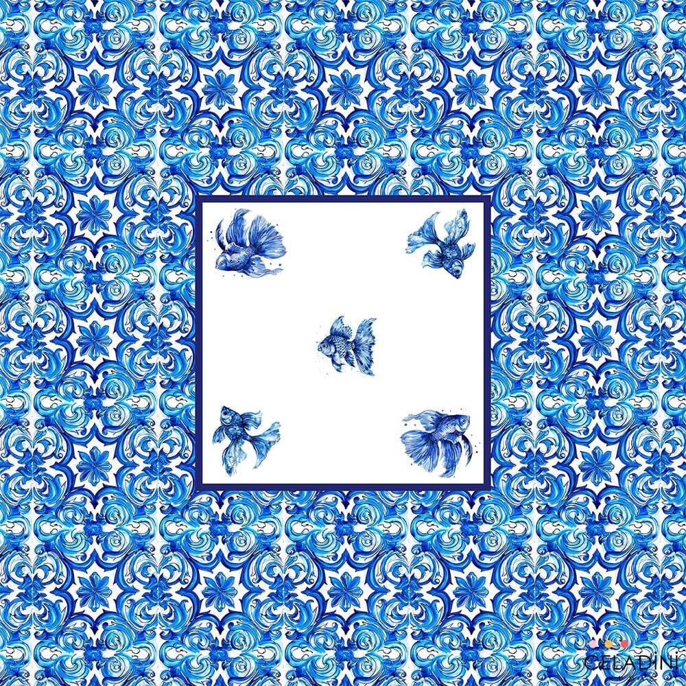 140x140cm Antik Fayans Serisi Masa Örtüsü Kumaşı