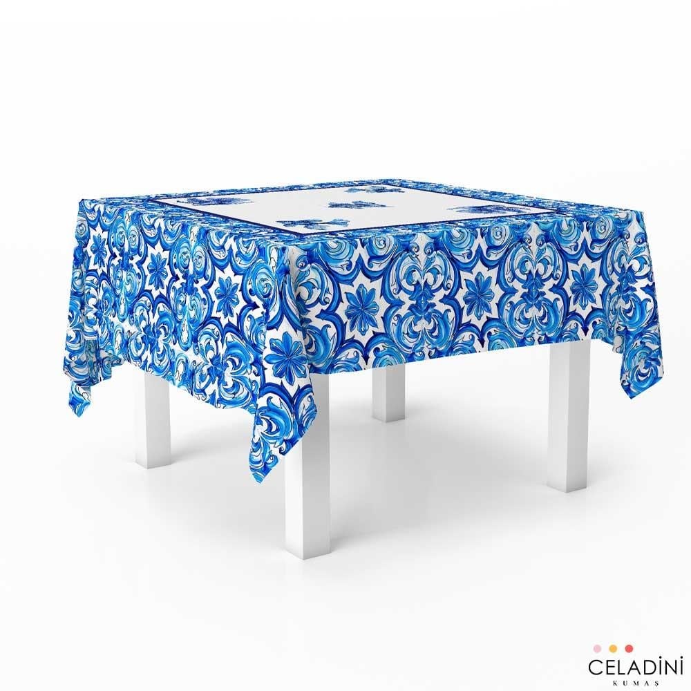140x140cm Antik Fayans Serisi Masa Örtüsü Kumaşı