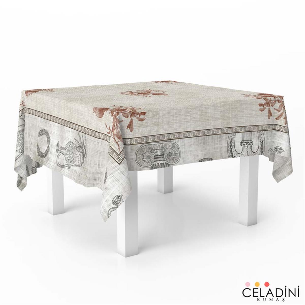 140x140cm Antik Seri Masa Örtüsü Kumaşı Kırmızı