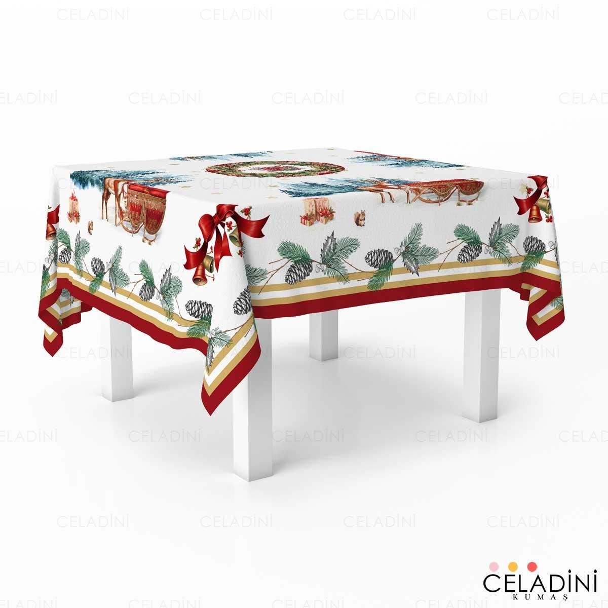 140x140cm Kış Temalı Yılbaşı Serisi Masa Örtüsü Kumaşı