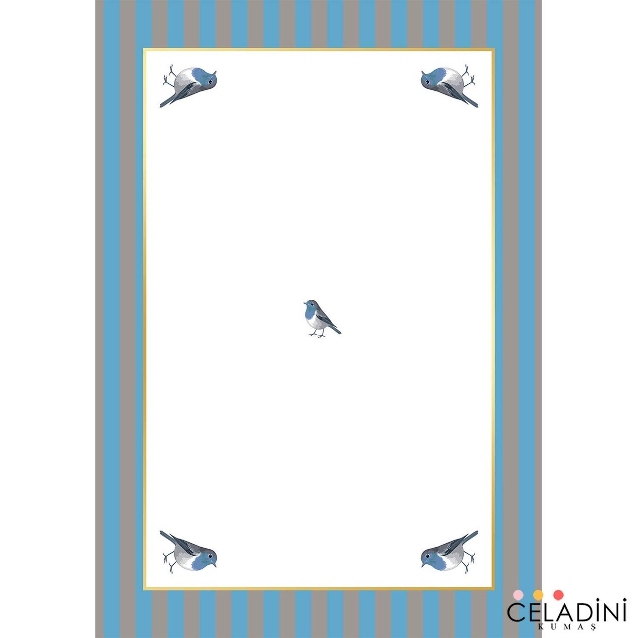 140x200 cm Gri Mavi Kuşlu Masa Örtüsü Kumaşı