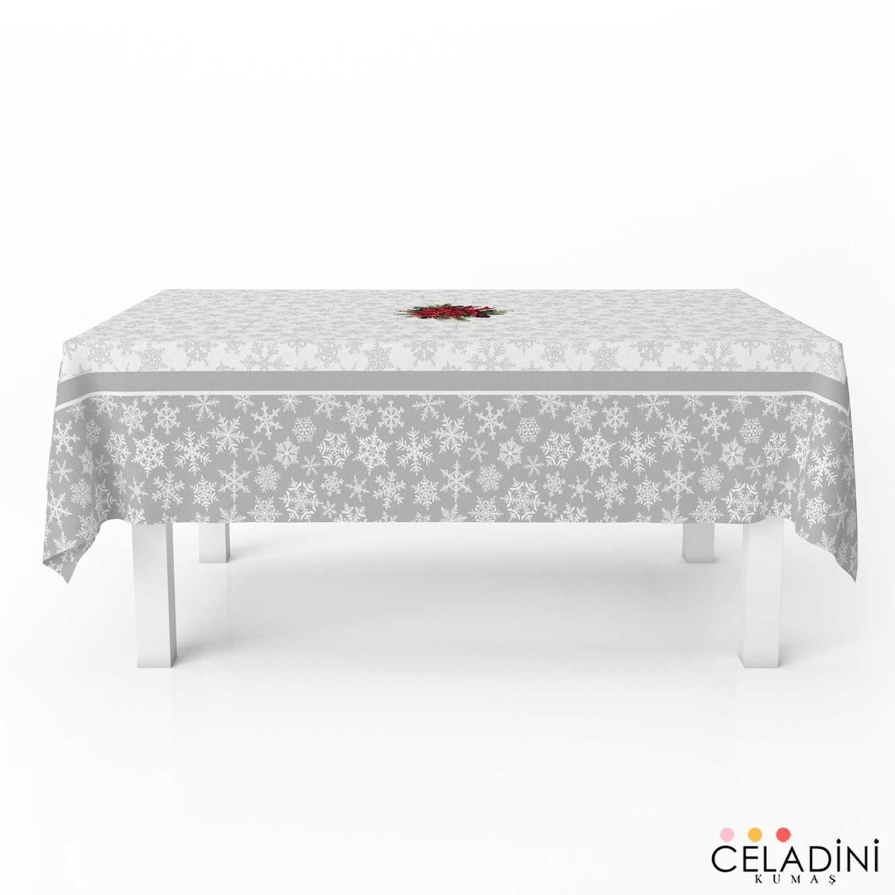 140x200 cm Gri Yılbaşı Serisi Masa Örtüsü Kumaşı