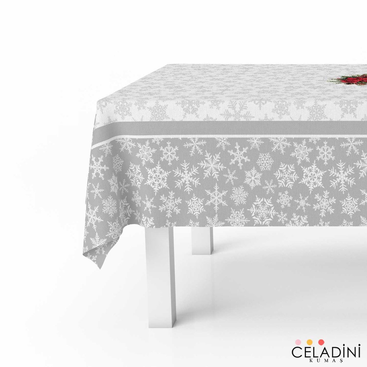 140x200 cm Gri Yılbaşı Serisi Masa Örtüsü Kumaşı
