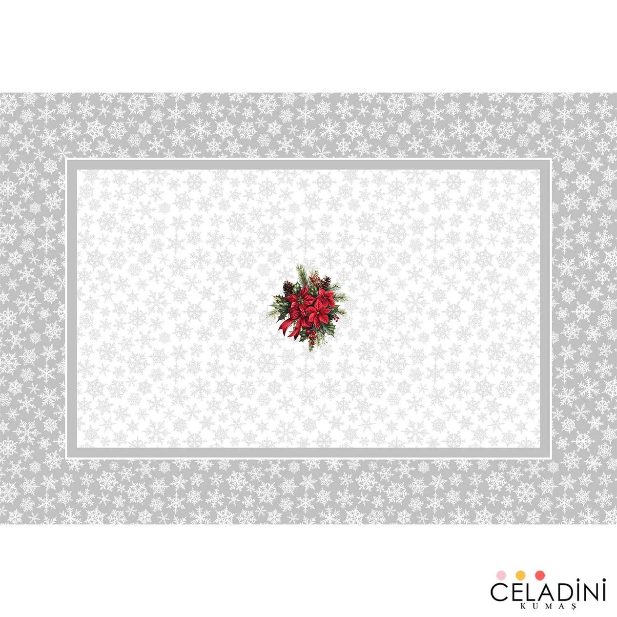 140x200 cm Gri Yılbaşı Serisi Masa Örtüsü Kumaşı