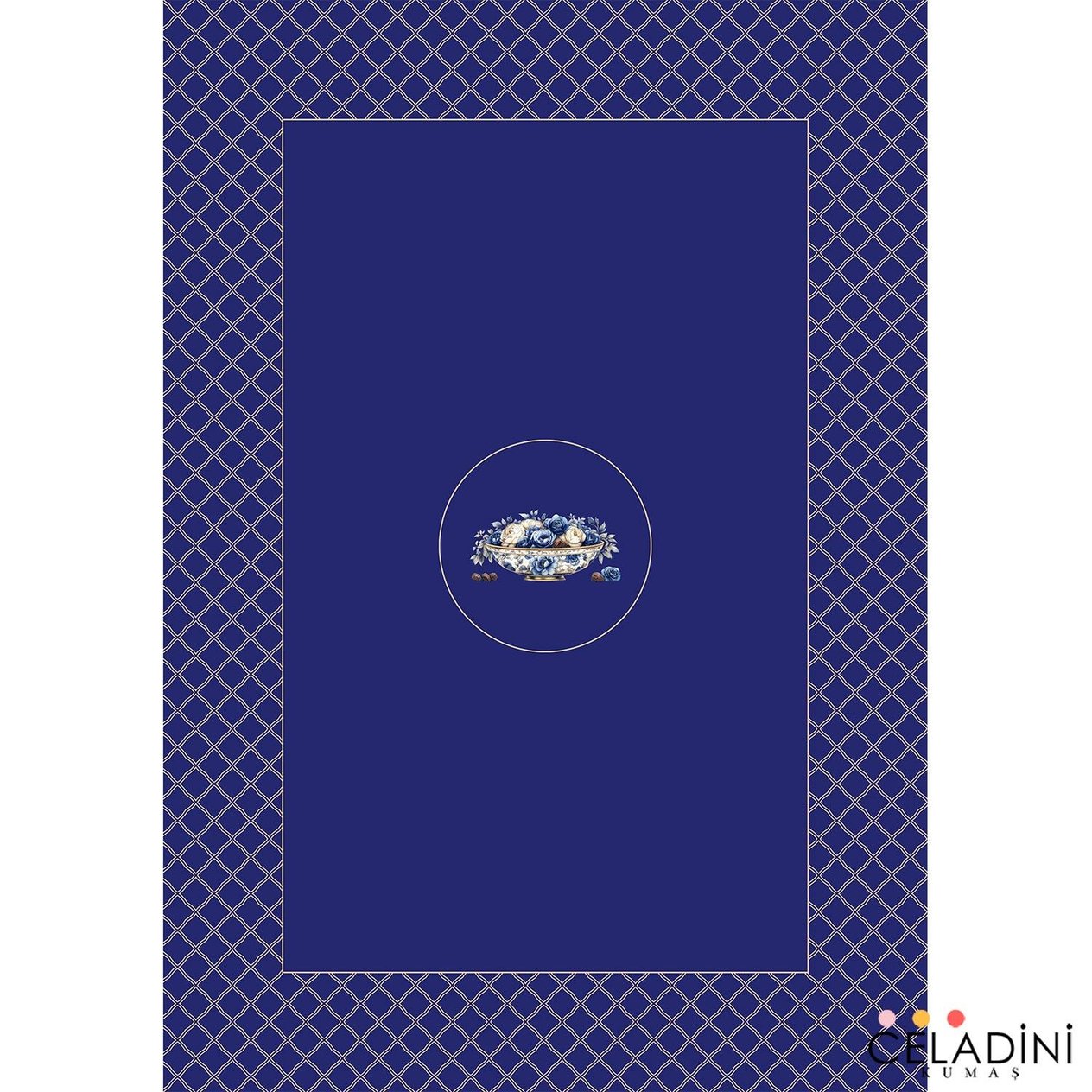 140x200 cm Kafes Motifli Ramazan Serisi Masa Örtüsü Kumaşı Lacivert