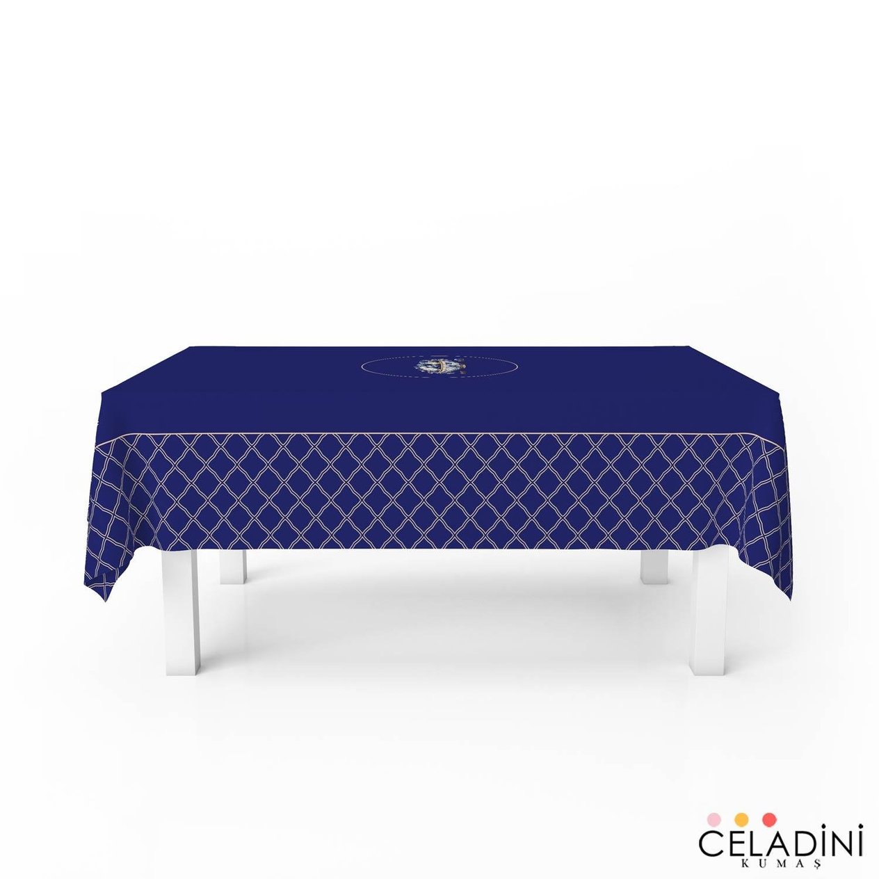 140x200 cm Kafes Motifli Ramazan Serisi Masa Örtüsü Kumaşı Lacivert