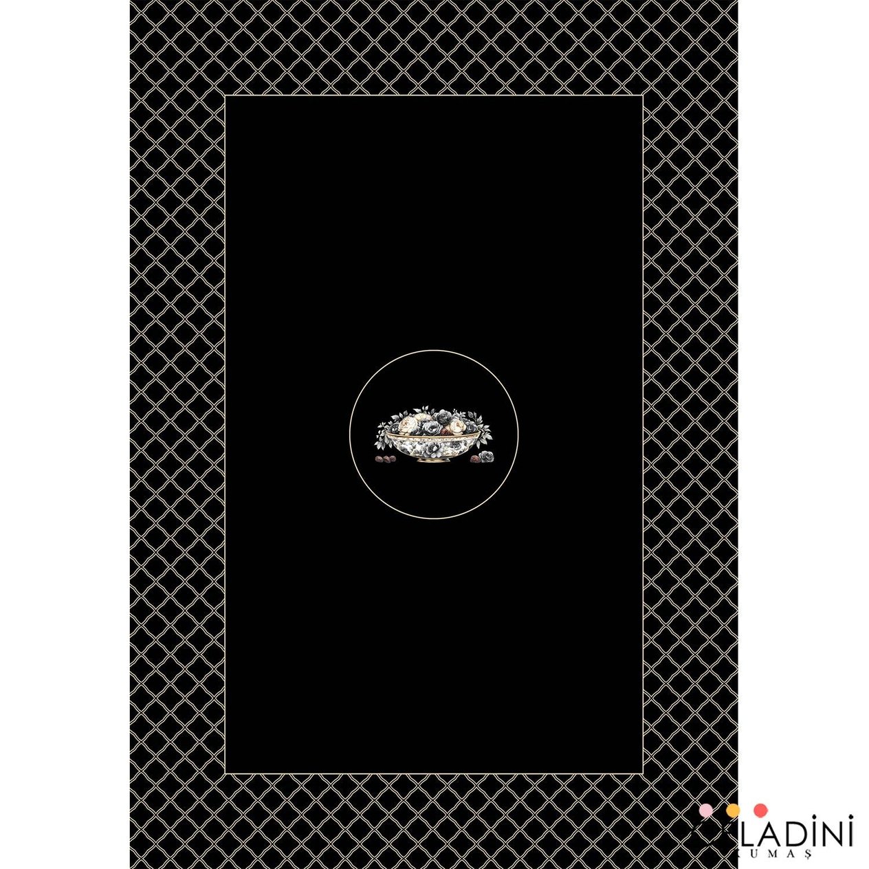 140x200 cm Kafes Motifli Ramazan Serisi Masa Örtüsü Kumaşı Siyah