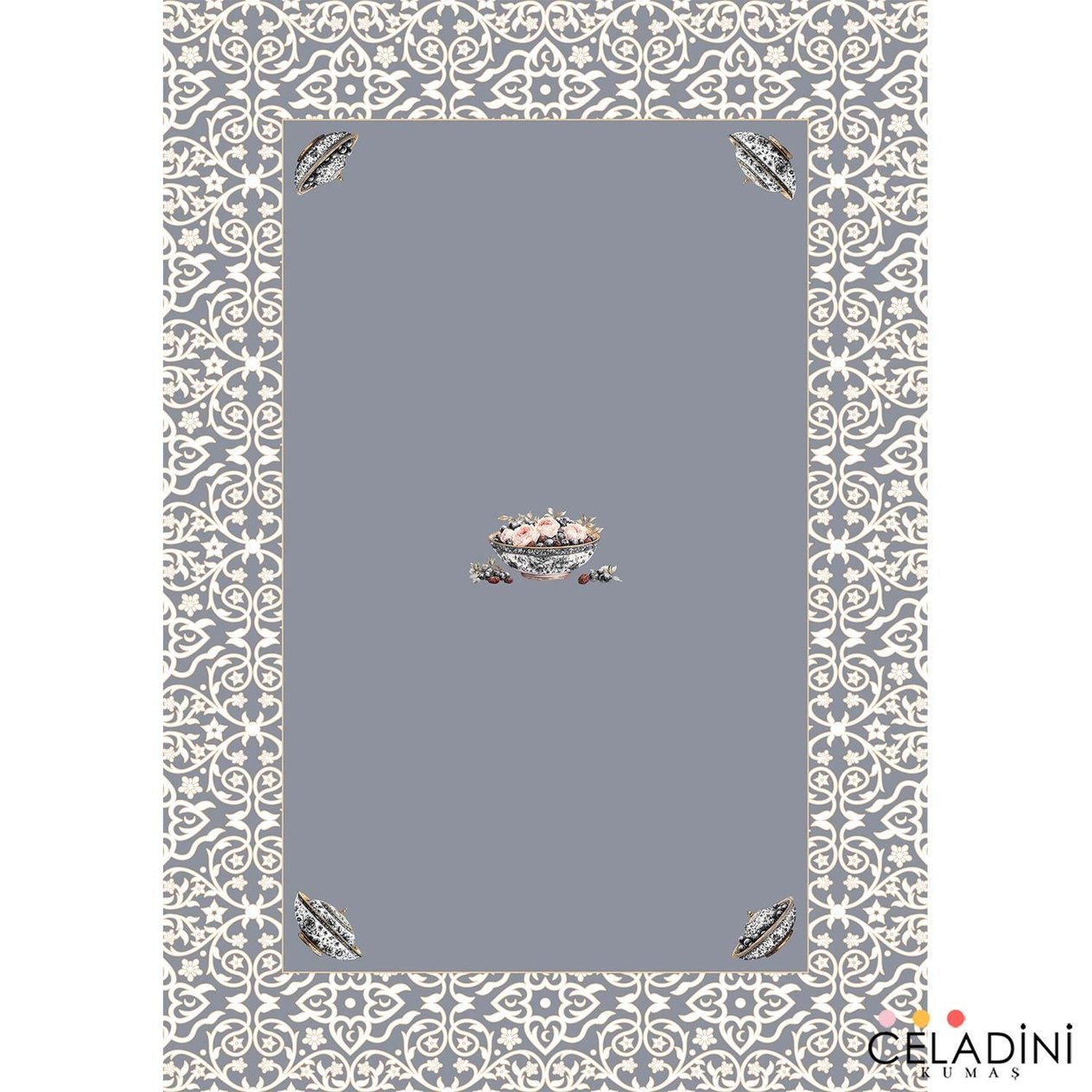 140x200 cm Saray Motifli Ramazan Serisi Masa Örtüsü Kumaşı Gri