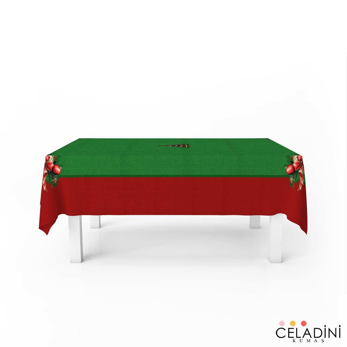 140x200 cm Yeşil Kırmızı Yılbaşı Serisi Masa Örtüsü Kumaşı