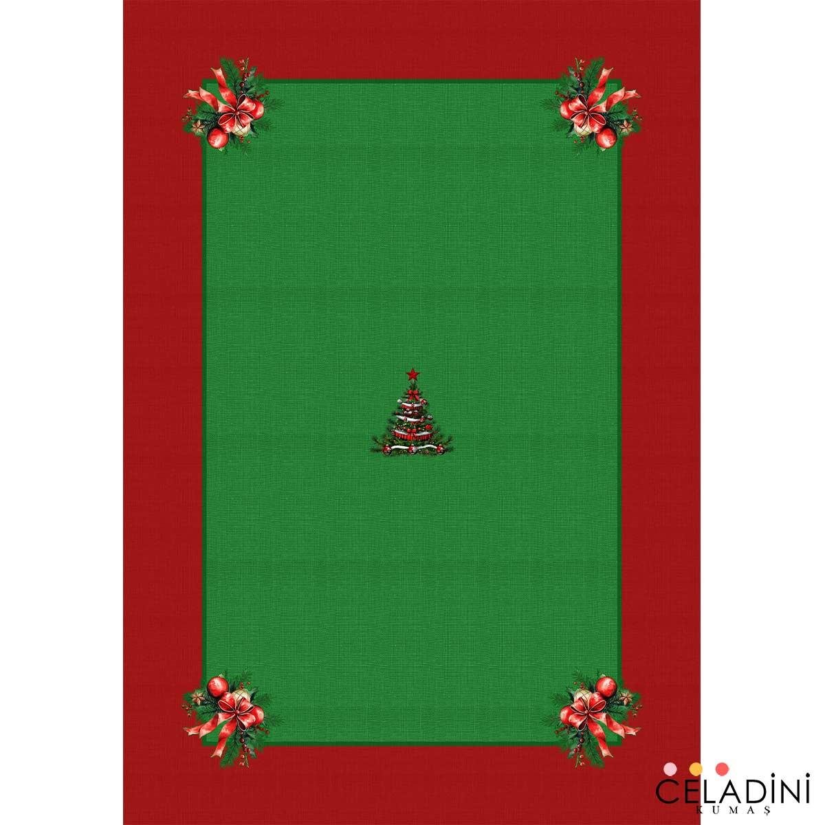 140x200 cm Yeşil Kırmızı Yılbaşı Serisi Masa Örtüsü Kumaşı