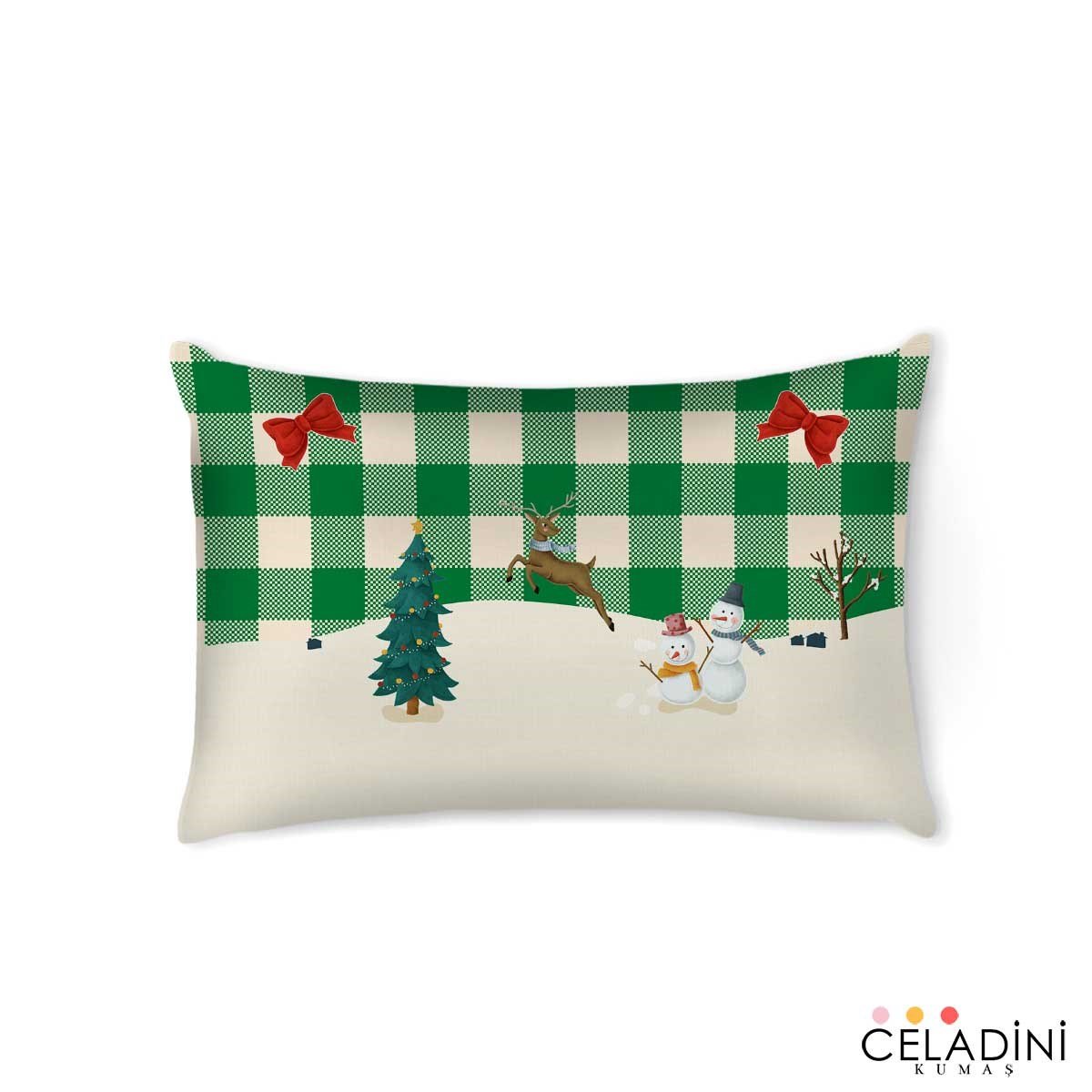 35x50 cm Yeşil Ekose Yılbaşı Kırlent Kumaşı