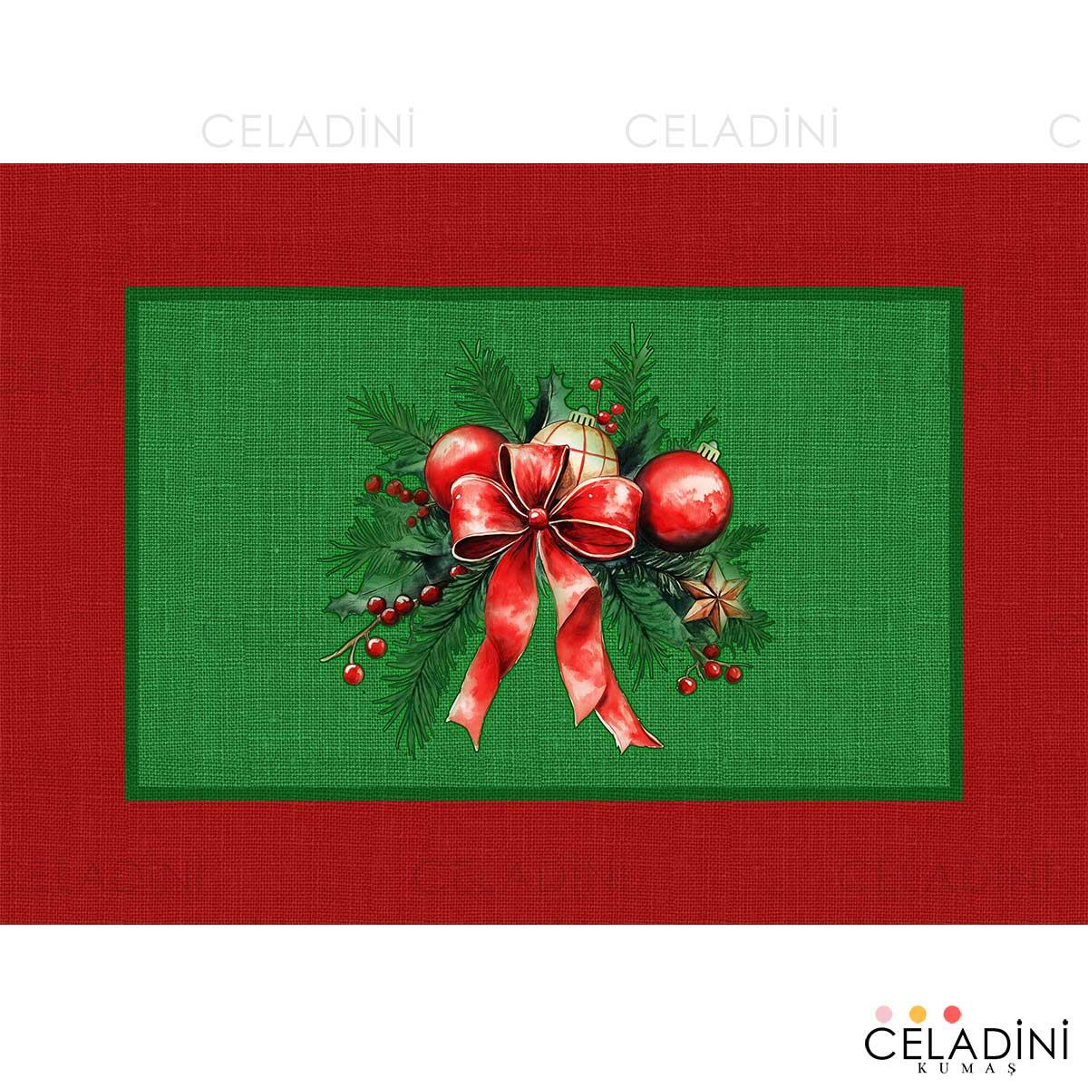 35x50 cm Yeşil Kırmızı Yılbaşı Serisi Kırlent Kumaşı 