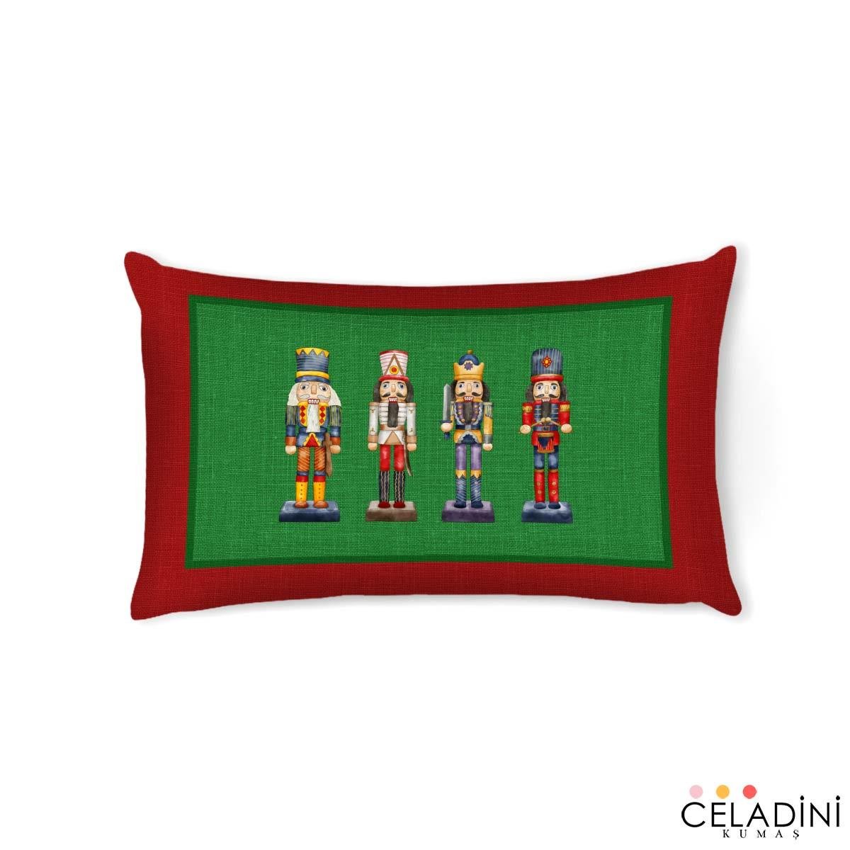 35x50 cm Yeşil Kırmızı Yılbaşı Serisi Kırlent Kumaşı 