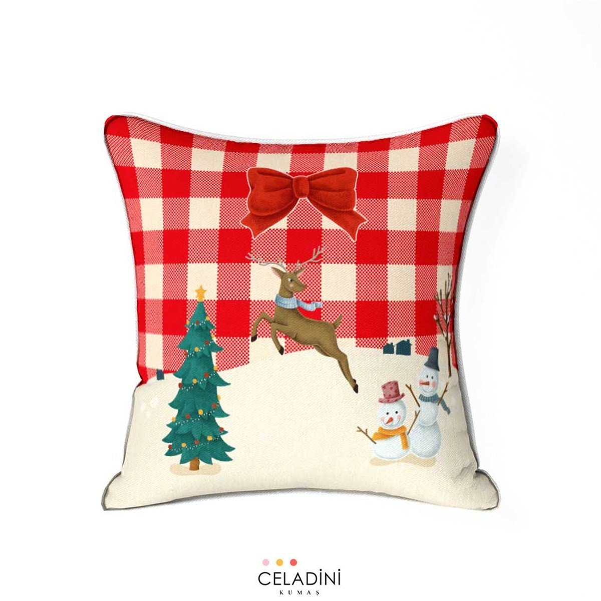 45x45 cm Kırmızı Ekose Yılbaşı Kırlent Kumaşı