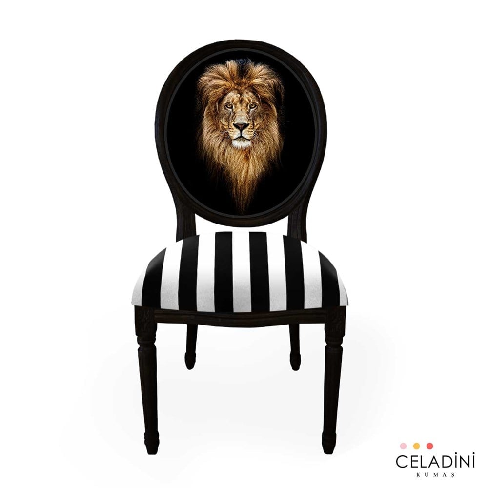 70x70 cm Aslan Kafası Pano Baskılı Sandalye ve Minder Kumaşı
