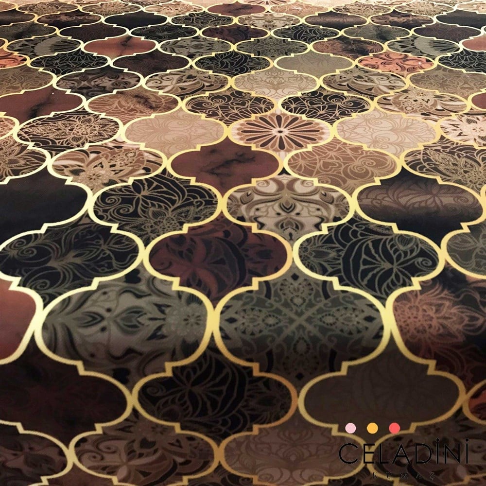 Acı Kahve Degrade Moroccan Desenli Kumaş