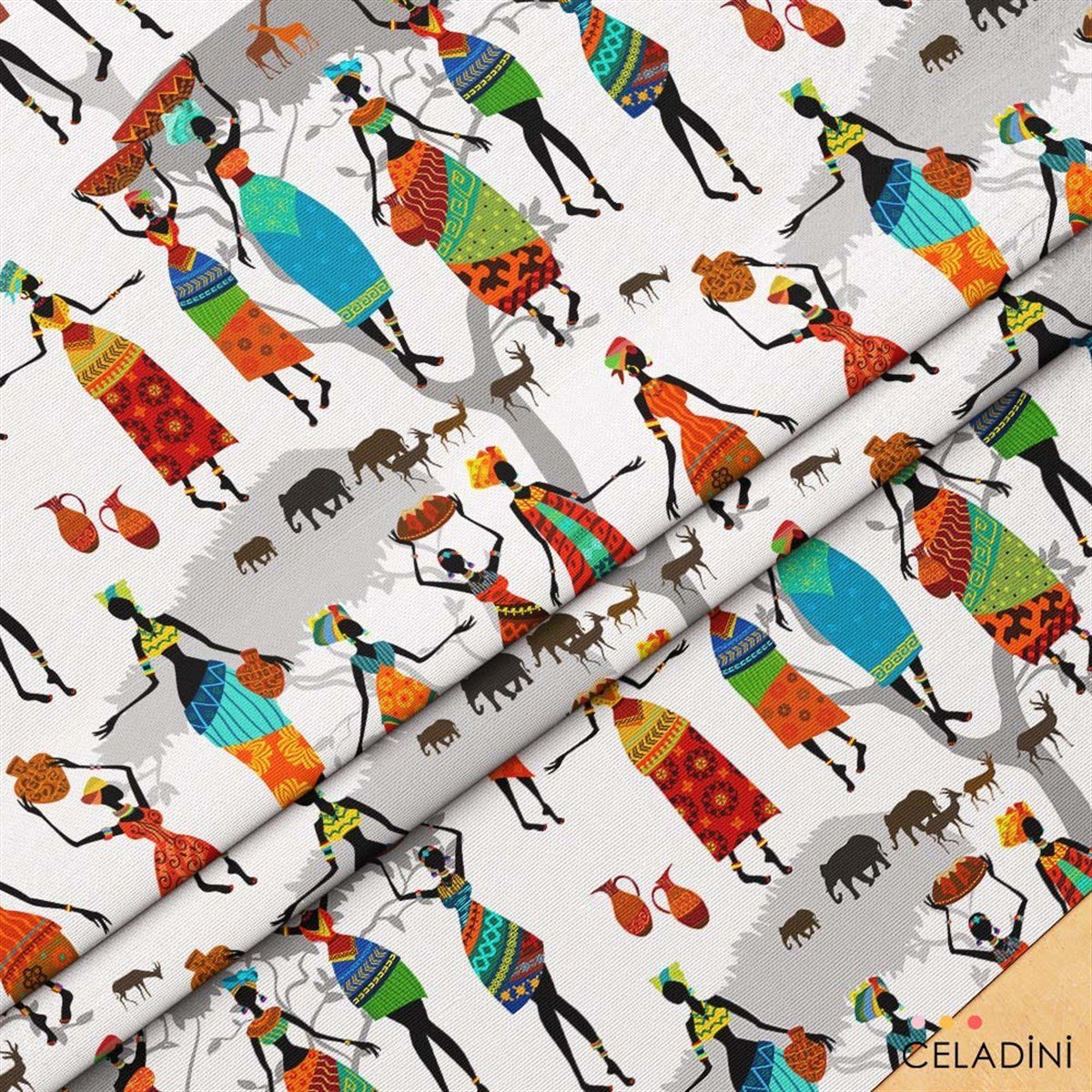 Afrikalı Kadınlar Desenli Kumaş Versiyon-2 (Beyaz)