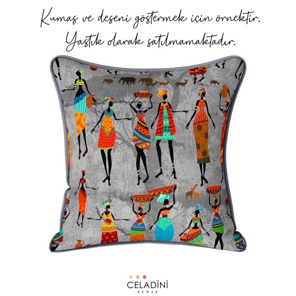 Afrikalı Kadınlar Desenli Kumaş Versiyon-2 (Gri)