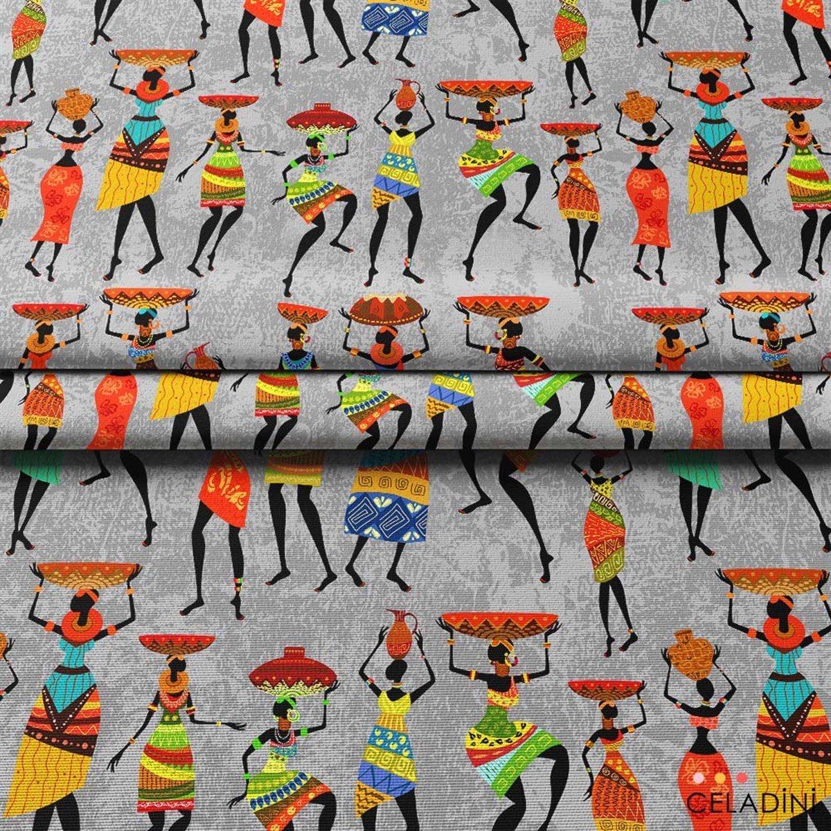 Afrikalı Kadınlar Desenli Kumaş Versiyon-1 (Gri)