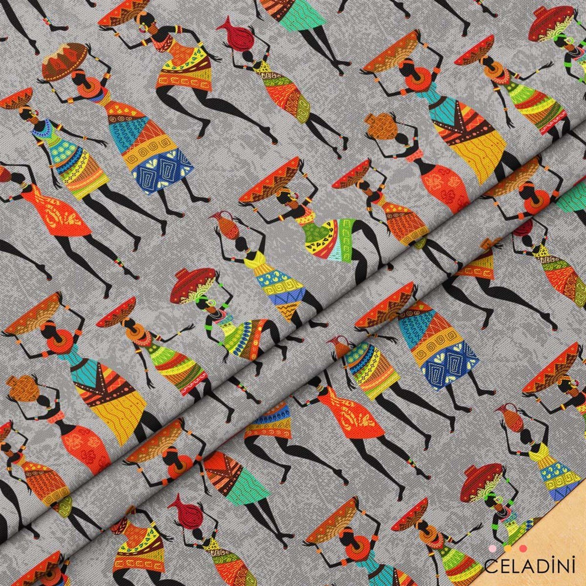 Afrikalı Kadınlar Desenli Kumaş Versiyon-1 (Gri)