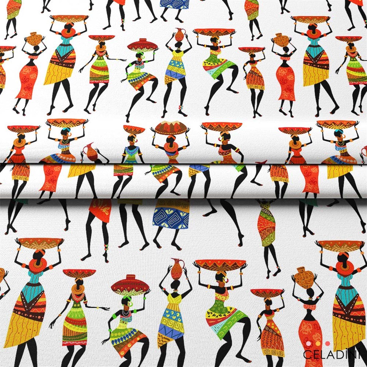 Afrikalı Kadınlar Desenli Kumaş Versiyon-1 (Beyaz)