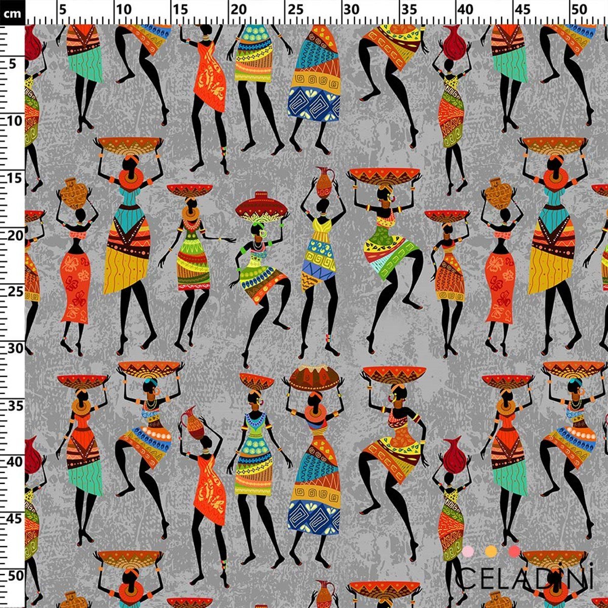 Afrikalı Kadınlar Desenli Kumaş Versiyon-1 (Gri)