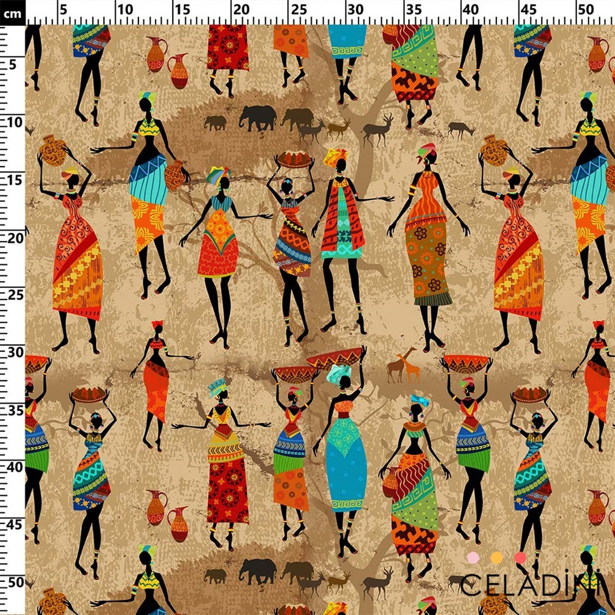 Afrikalı Kadınlar Desenli Kumaş Versiyon-2 (Kahve)
