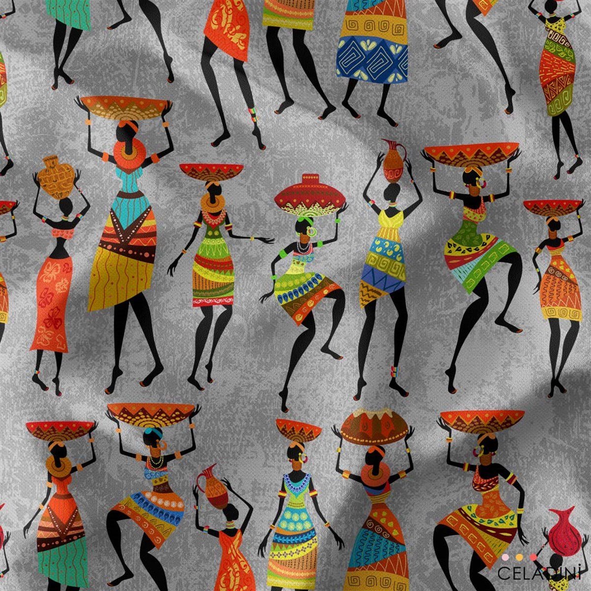 Afrikalı Kadınlar Desenli Kumaş Versiyon-1 (Gri)