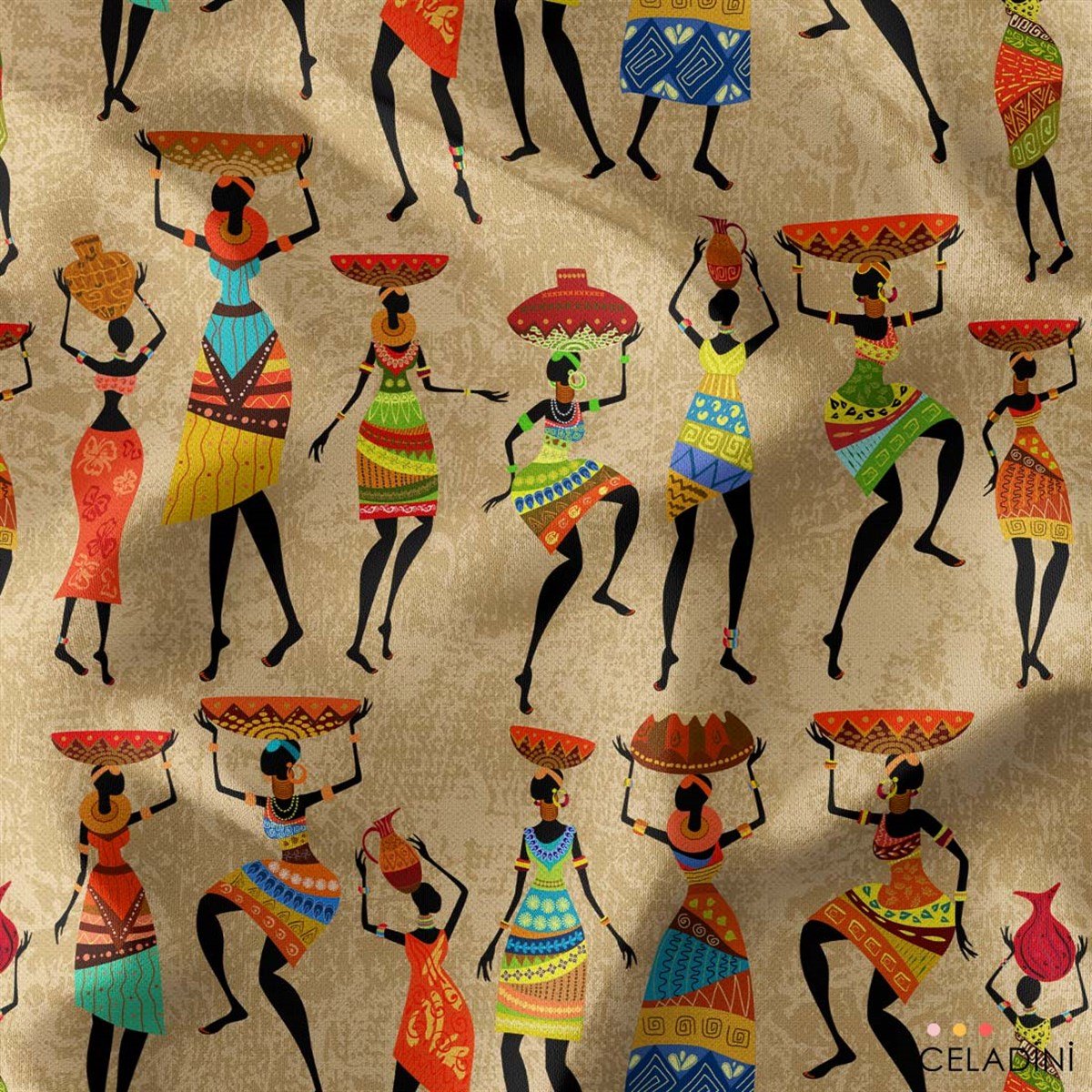 Afrikalı Kadınlar Desenli Kumaş Versiyon-1 (Kahve)