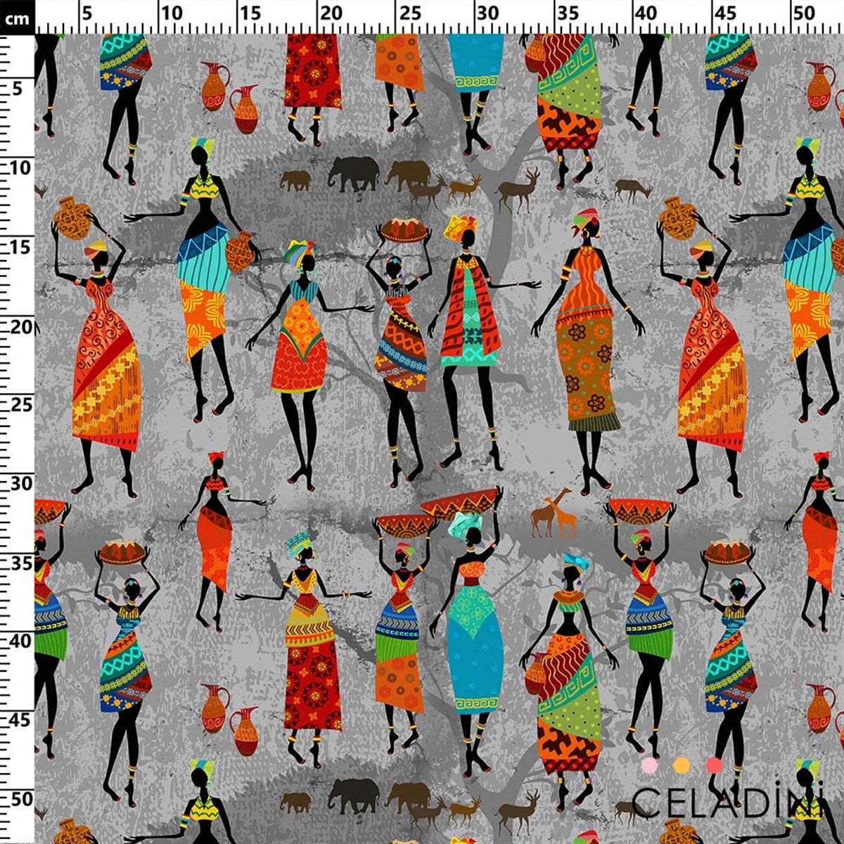 Afrikalı Kadınlar Desenli Kumaş Versiyon-2 (Gri)