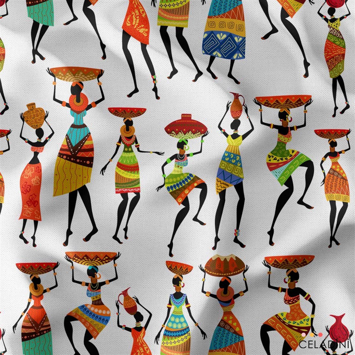 Afrikalı Kadınlar Desenli Kumaş Versiyon-1 (Beyaz)