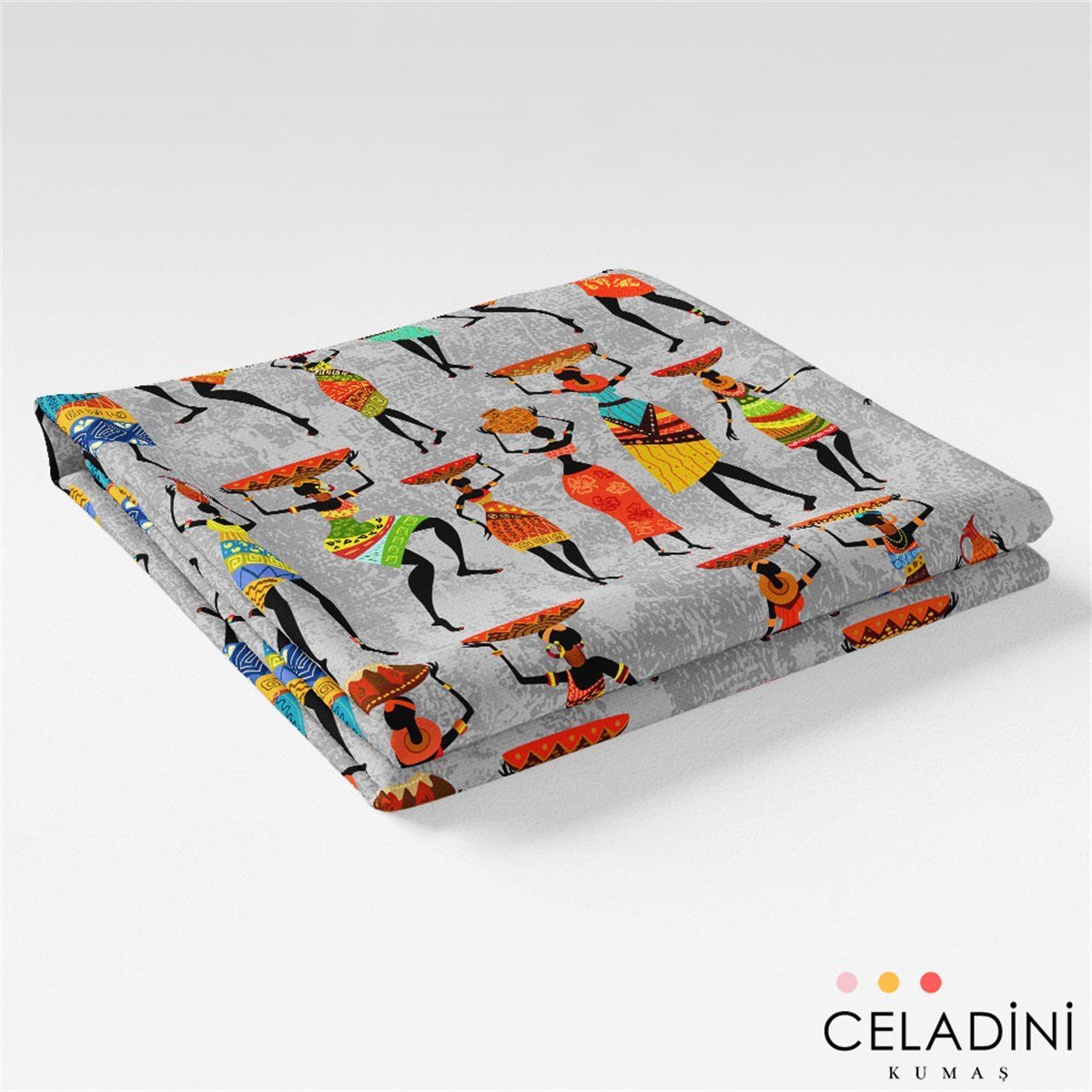 Afrikalı Kadınlar Desenli Kumaş Versiyon-1 (Gri)