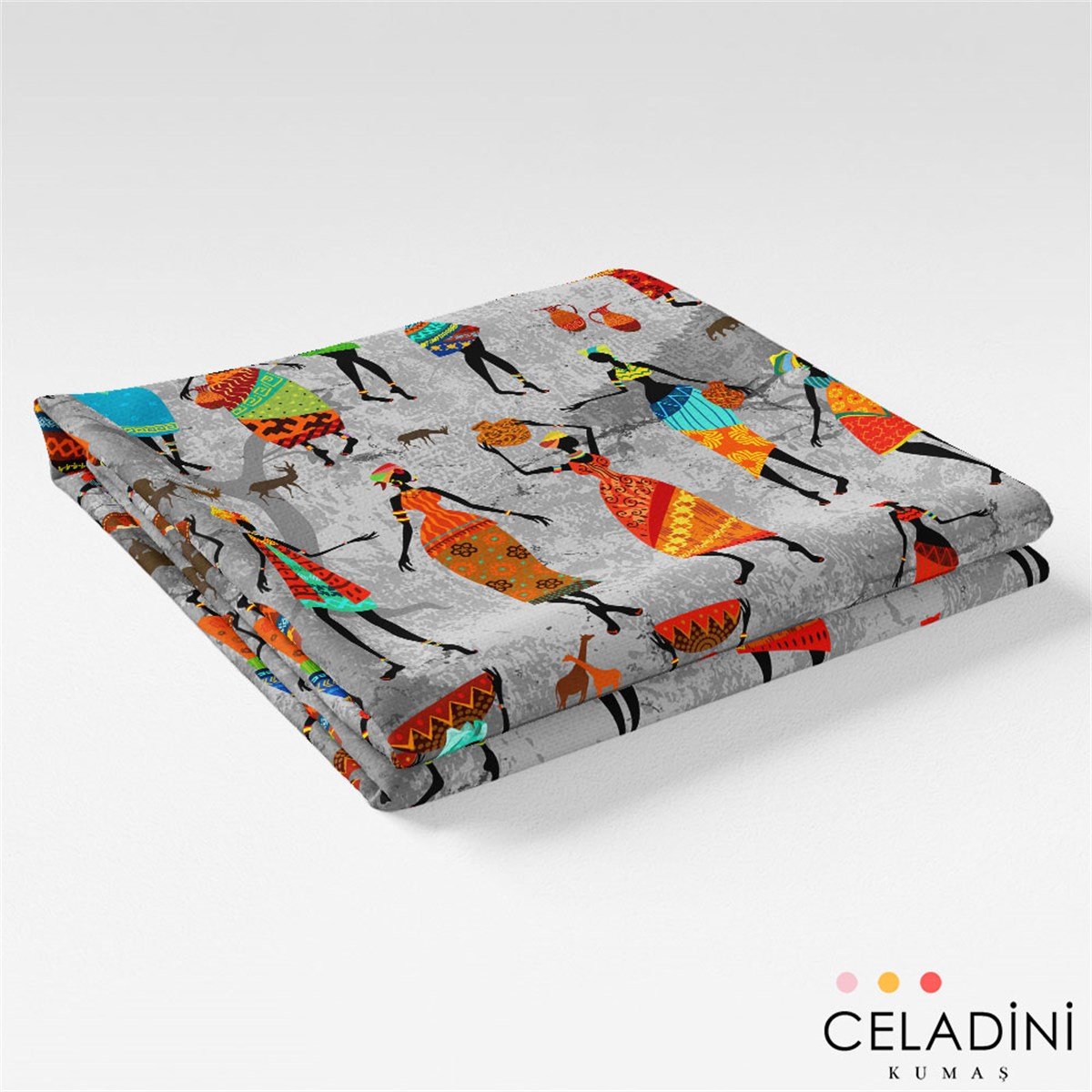 Afrikalı Kadınlar Desenli Kumaş Versiyon-2 (Gri)