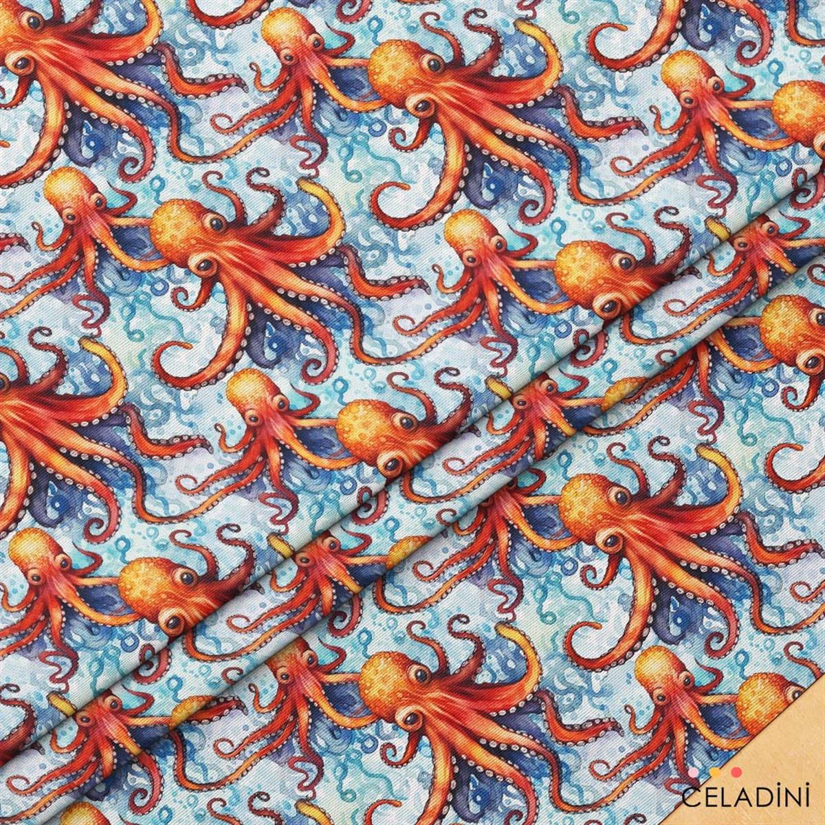 Ahtapotlar Desenli Kumaş