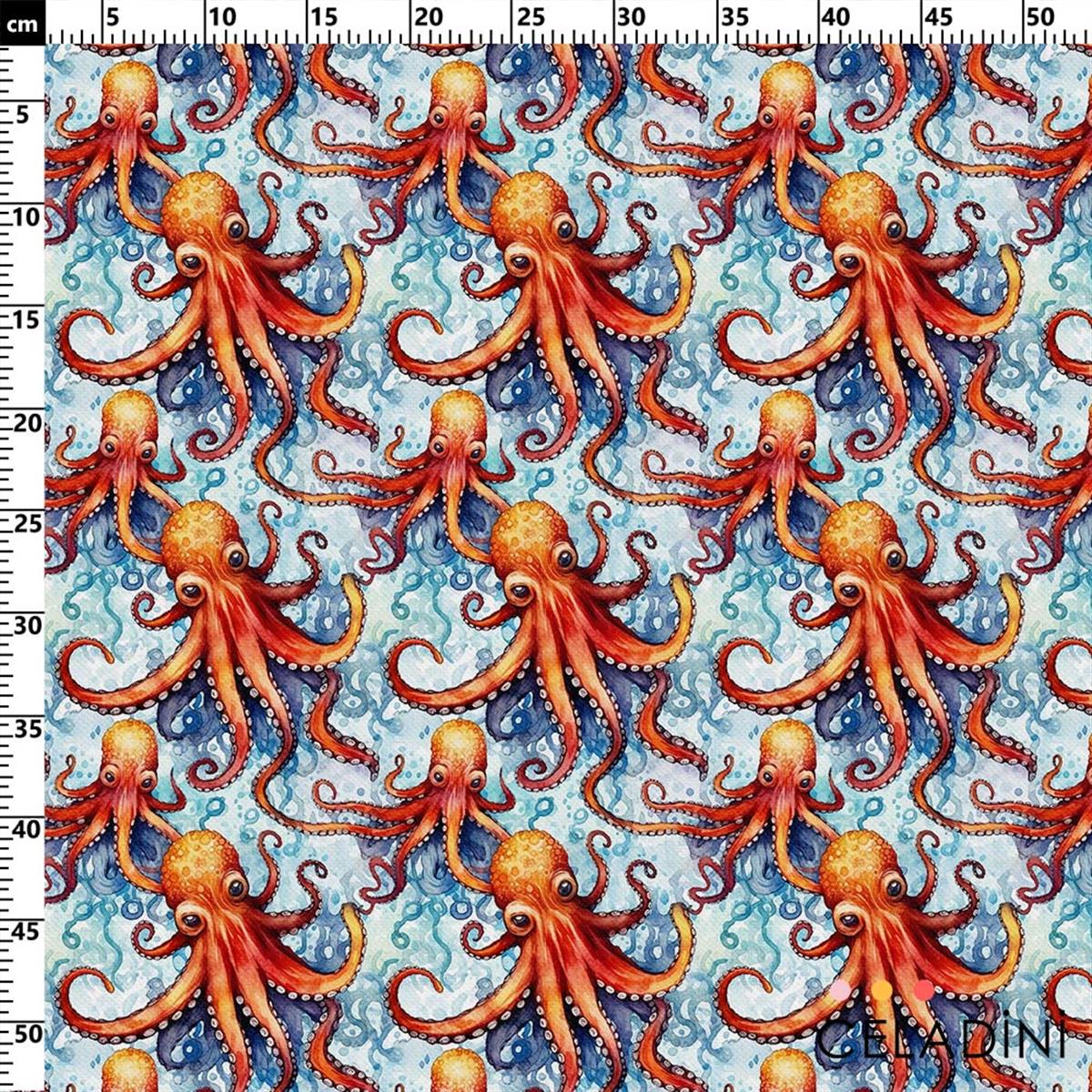 Ahtapotlar Desenli Kumaş
