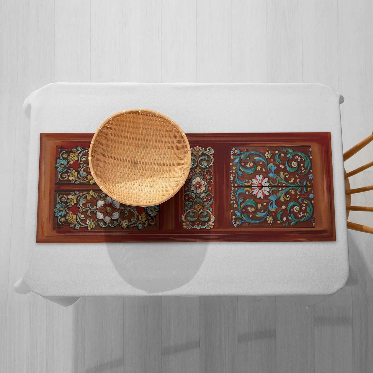 Antik Oyma Kapı Desenli Runner Kumaşı