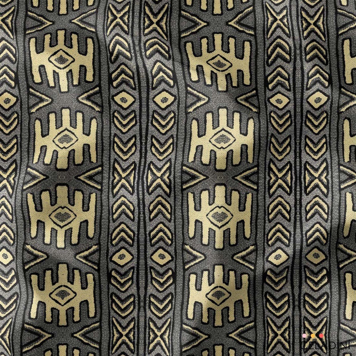 Aztek Kilim Desenli Kumaş (Gri)
