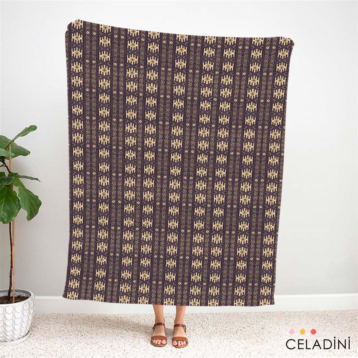 Aztek Kilim Desenli Kumaş (Mor)
