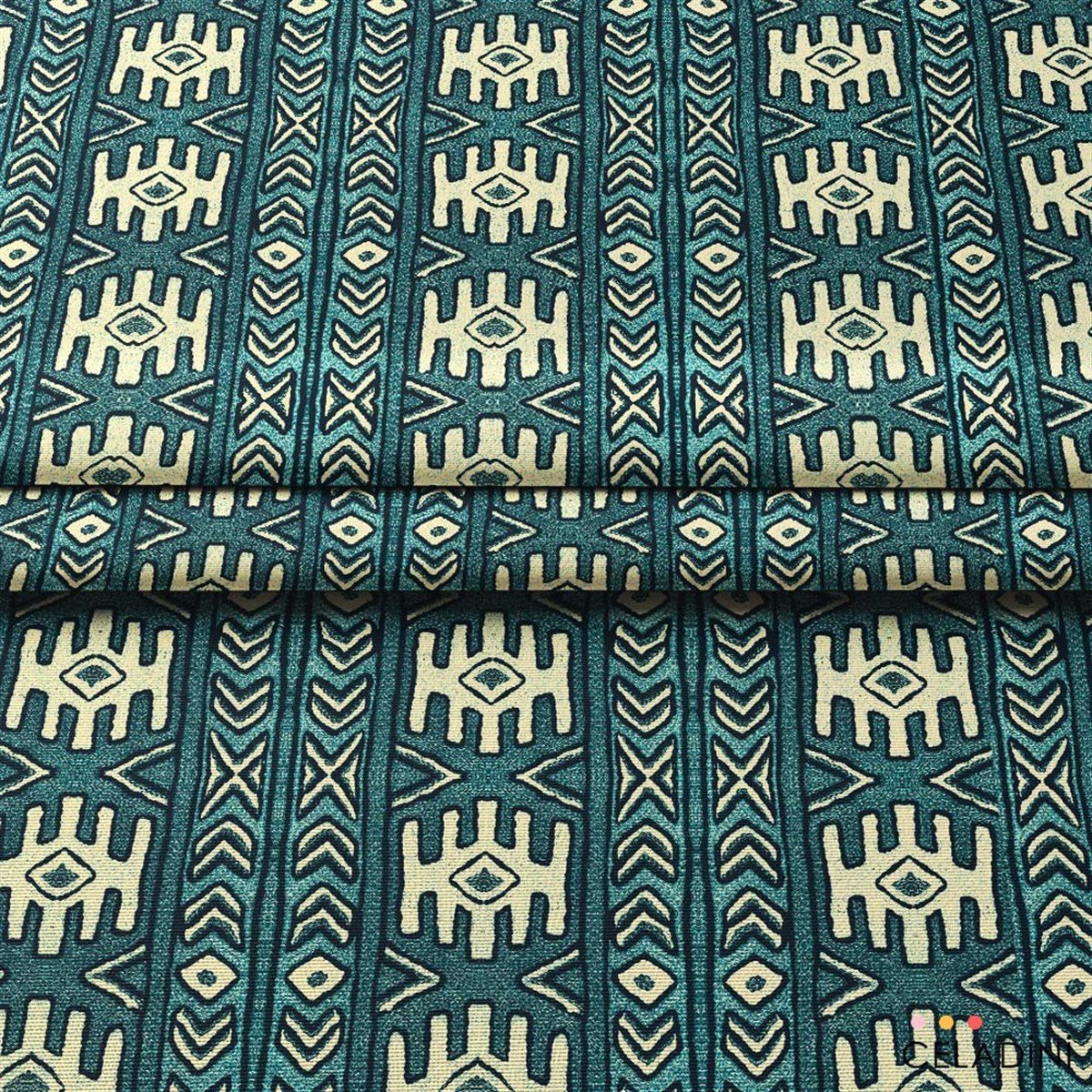 Aztek Kilim Desenli Kumaş (Turkuaz)