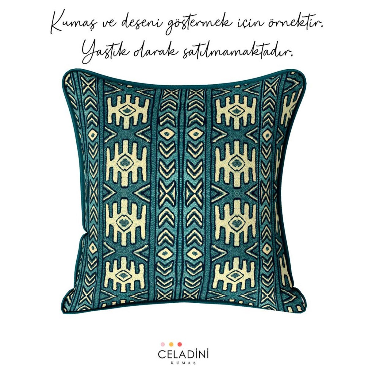 Aztek Kilim Desenli Kumaş (Turkuaz)