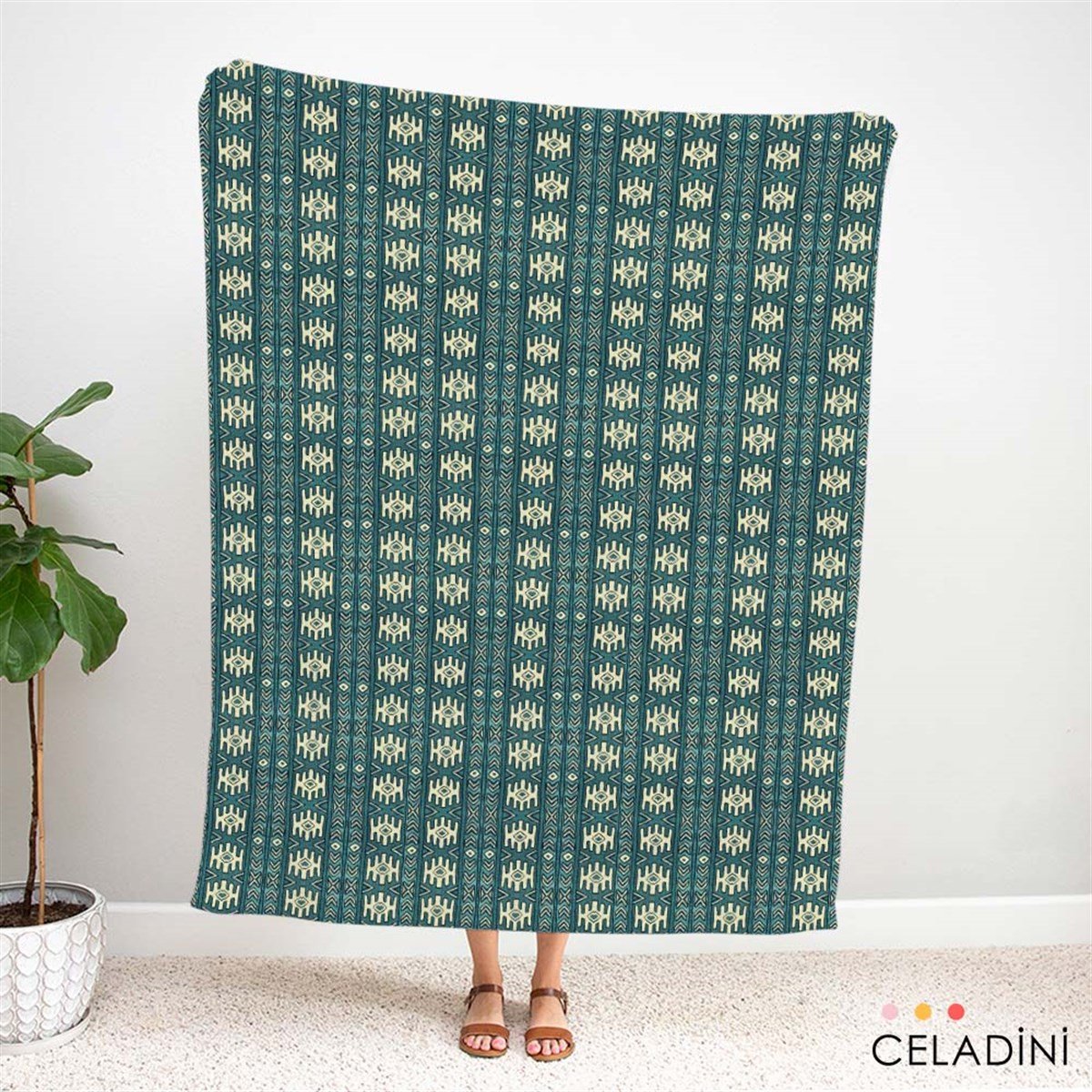 Aztek Kilim Desenli Kumaş (Turkuaz)