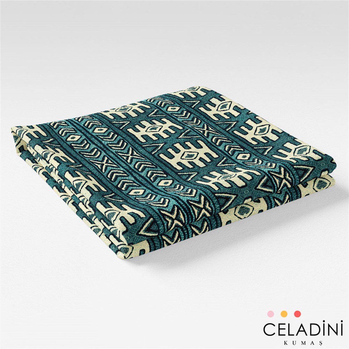 Aztek Kilim Desenli Kumaş (Turkuaz)