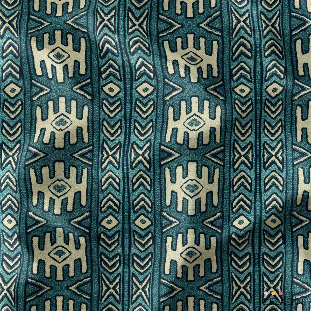 Aztek Kilim Desenli Kumaş (Turkuaz)