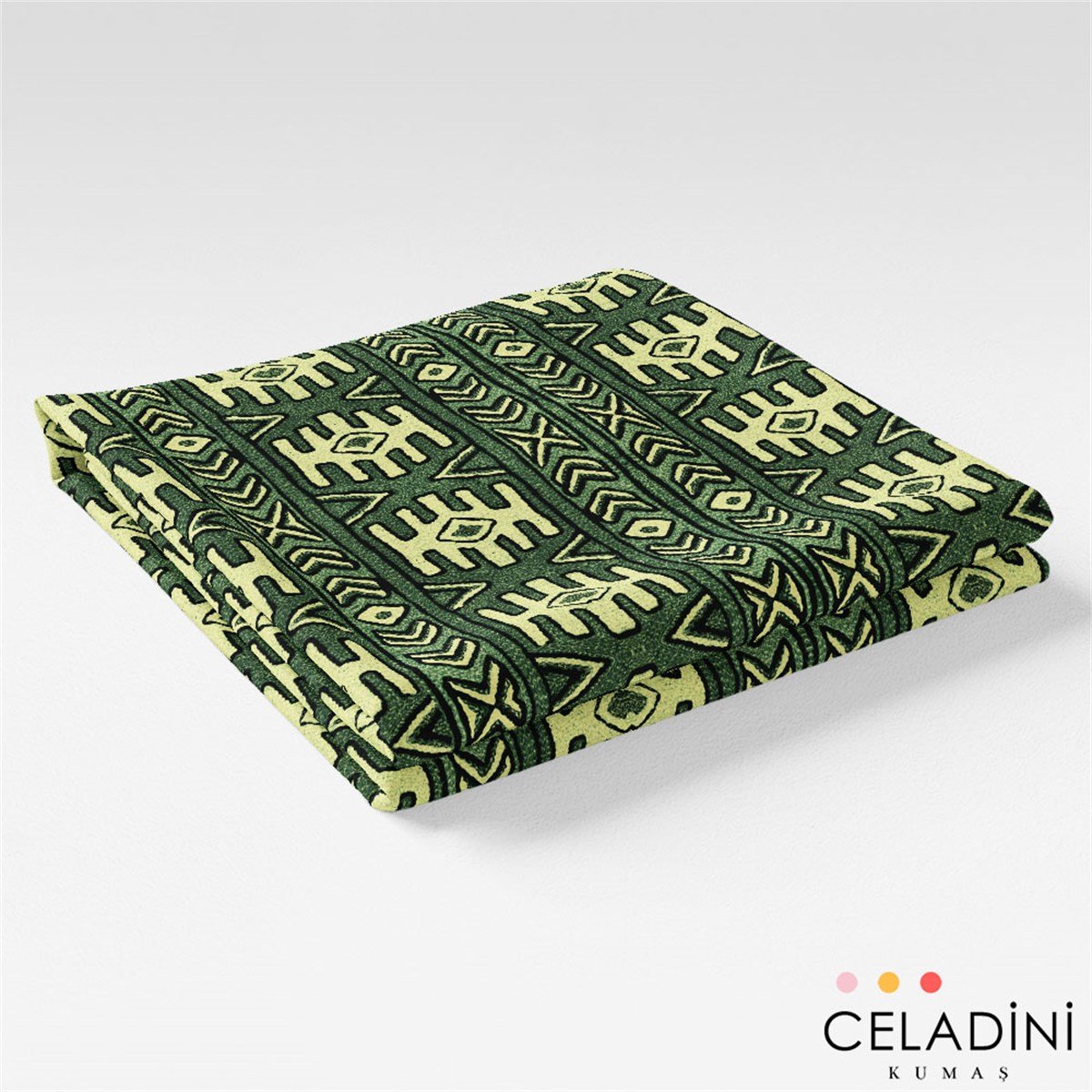 Aztek Kilim Desenli Kumaş (Yeşil)