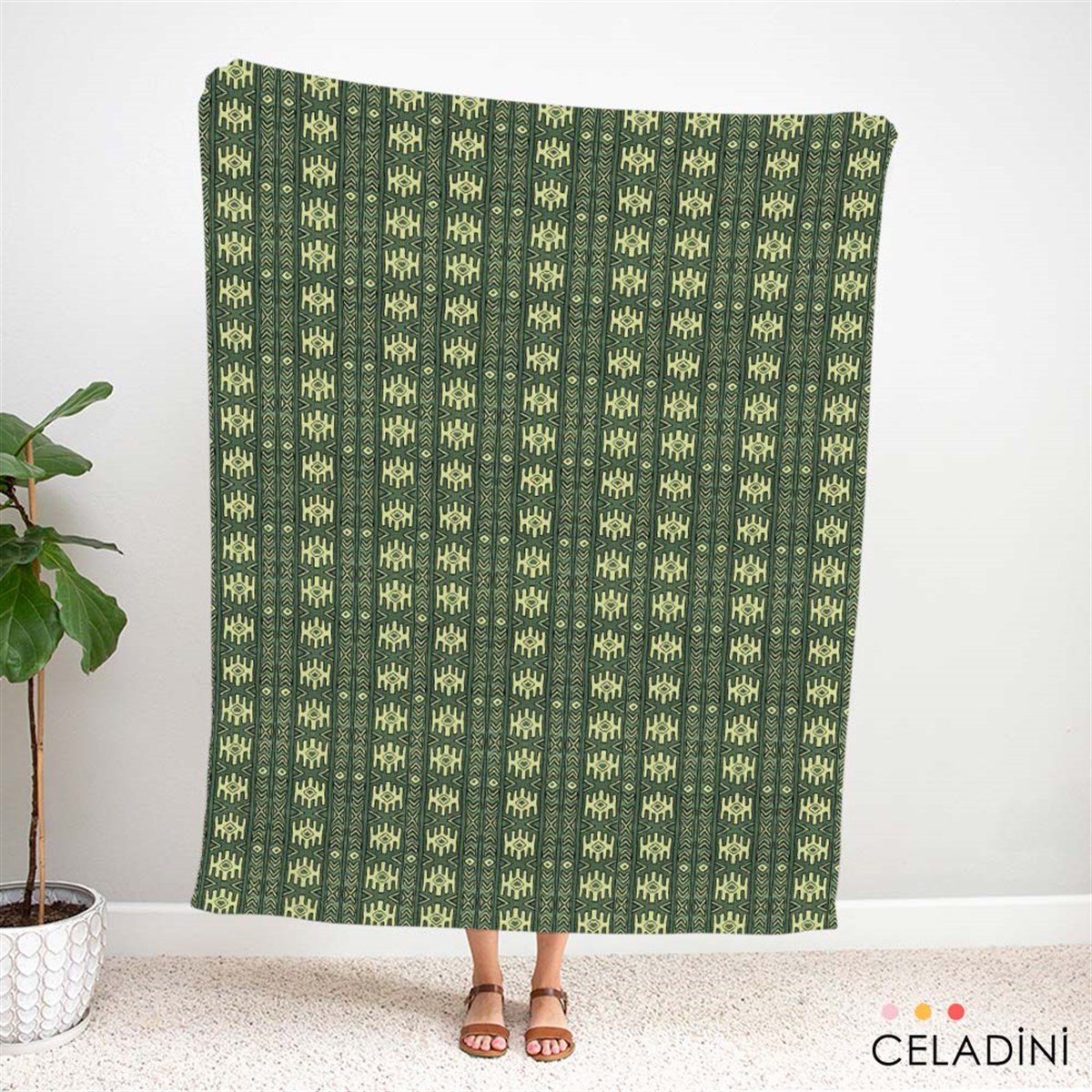 Aztek Kilim Desenli Kumaş (Yeşil)