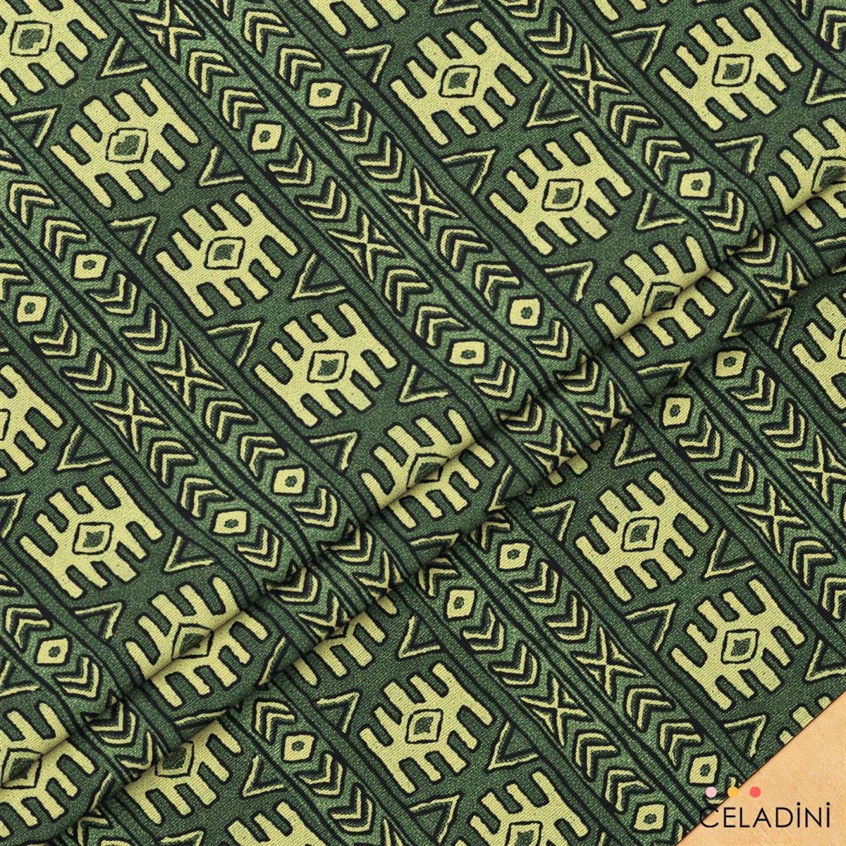 Aztek Kilim Desenli Kumaş (Yeşil)