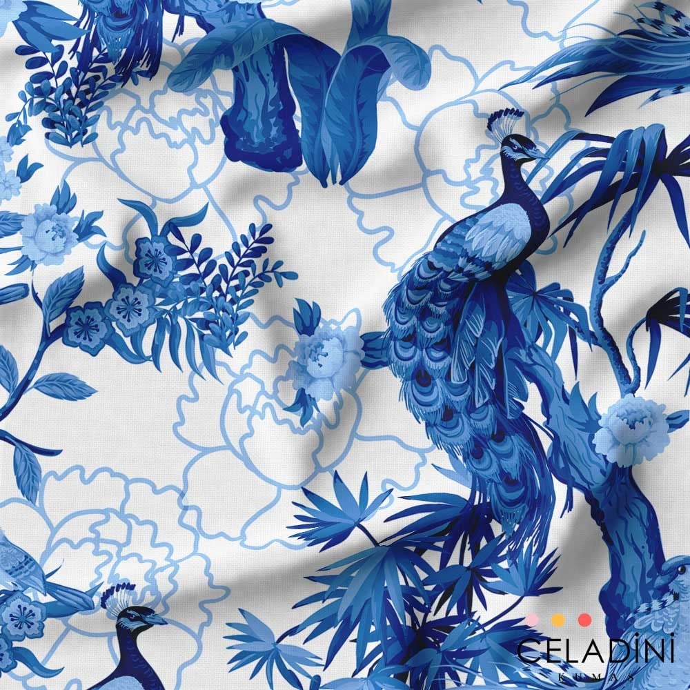 Batik Kuşlar ve Orman Desenli Kumaş