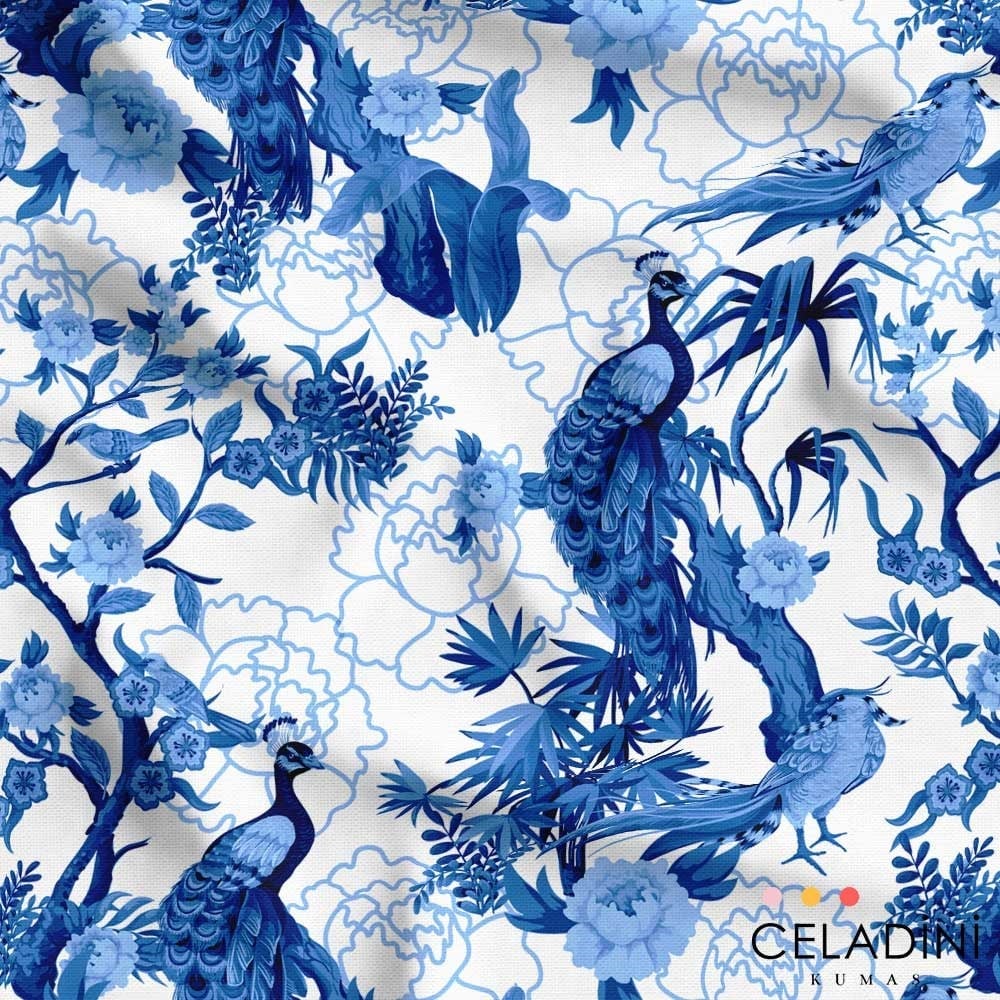 Batik Kuşlar ve Orman Desenli Kumaş